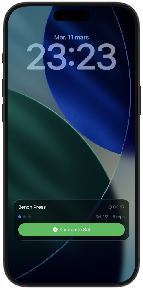 Live Activity on lock screen showing working set