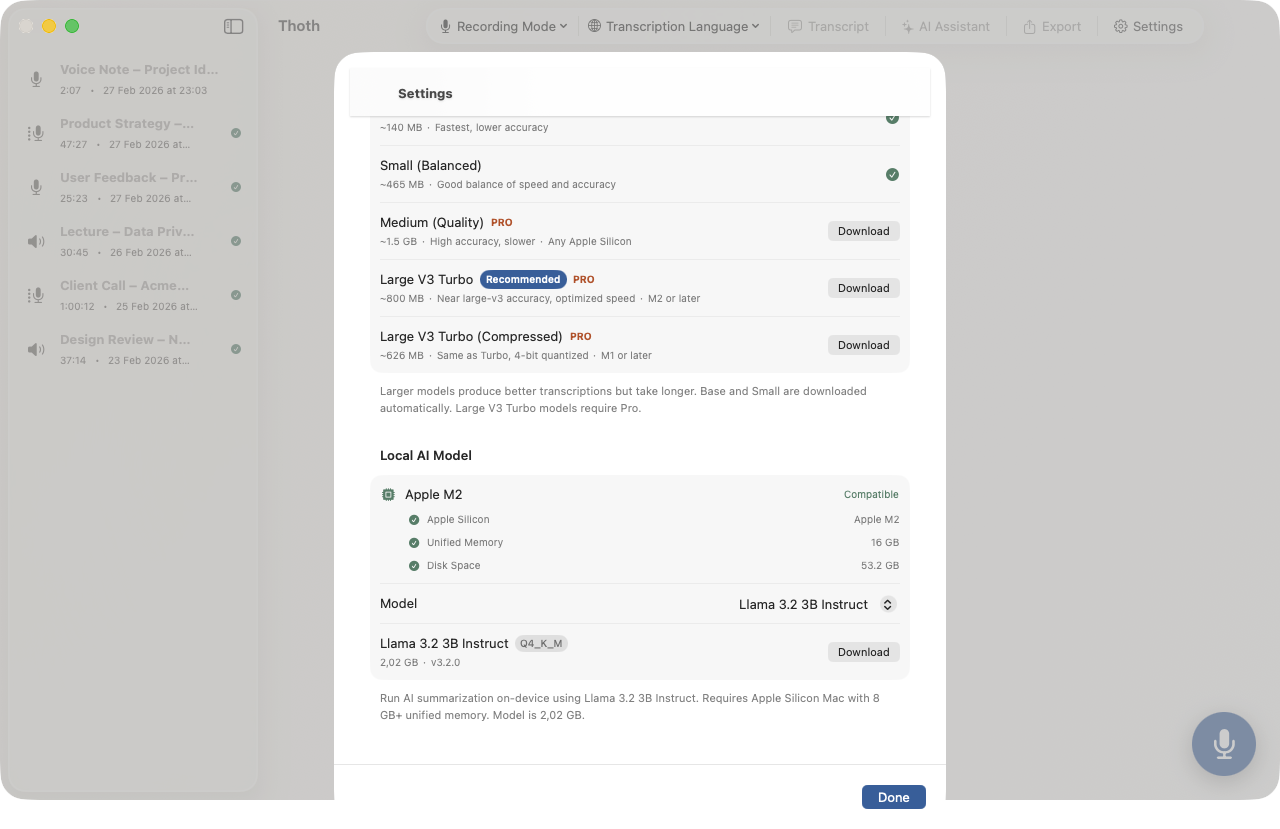 Thoth local AI processing